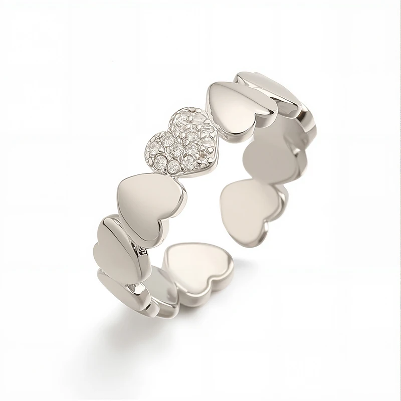 GANPUP Minimalistischer Herz-Liebesring mit Kubischem Zirkonia, Verstellbarer Offener Ring für Frauen, Trendiger Fingerring für den Alltag, Schmuckgeschenk кольцо – Detail 6