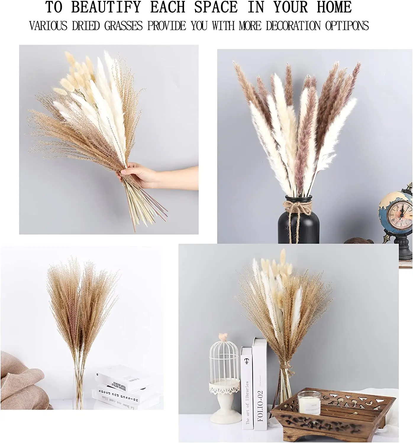 67 PCS Dried Pampas Grass ,Contains Bunny Tails Dried Flowers,Reed Grass Bouquet for Wedding Boho Flowers Home Table Decor