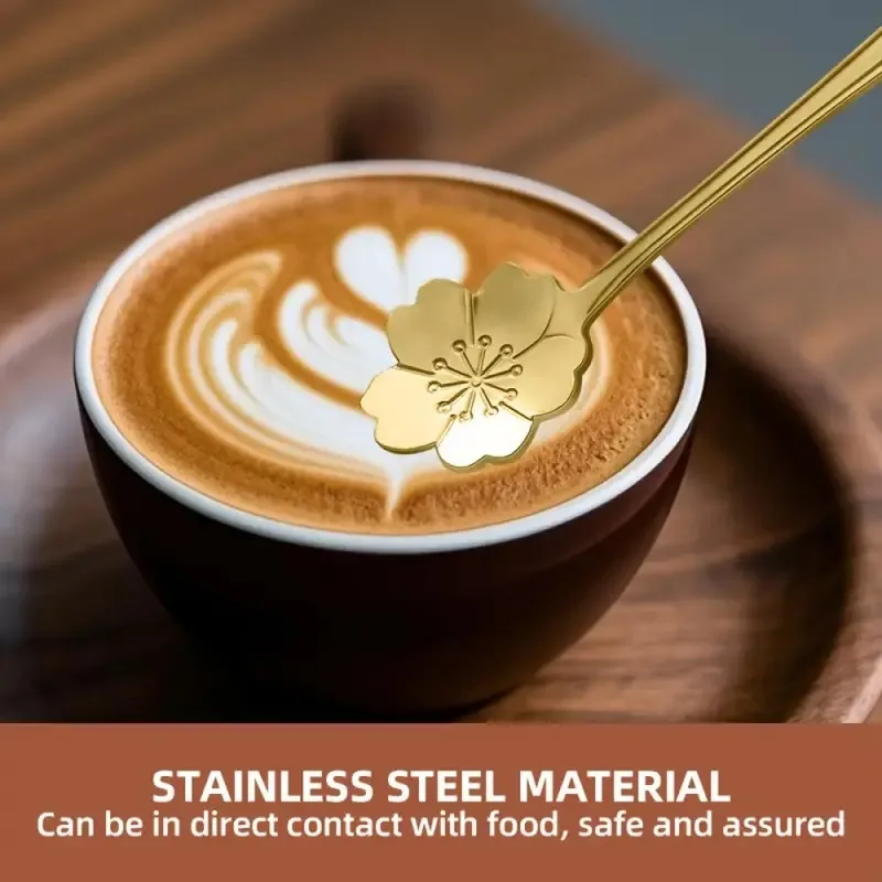 Artistic Stainless Steel Leaf Pattern Gold Coffee Stirring Spoon Multi-Functional for  Daily Kitchen Use and School Activities