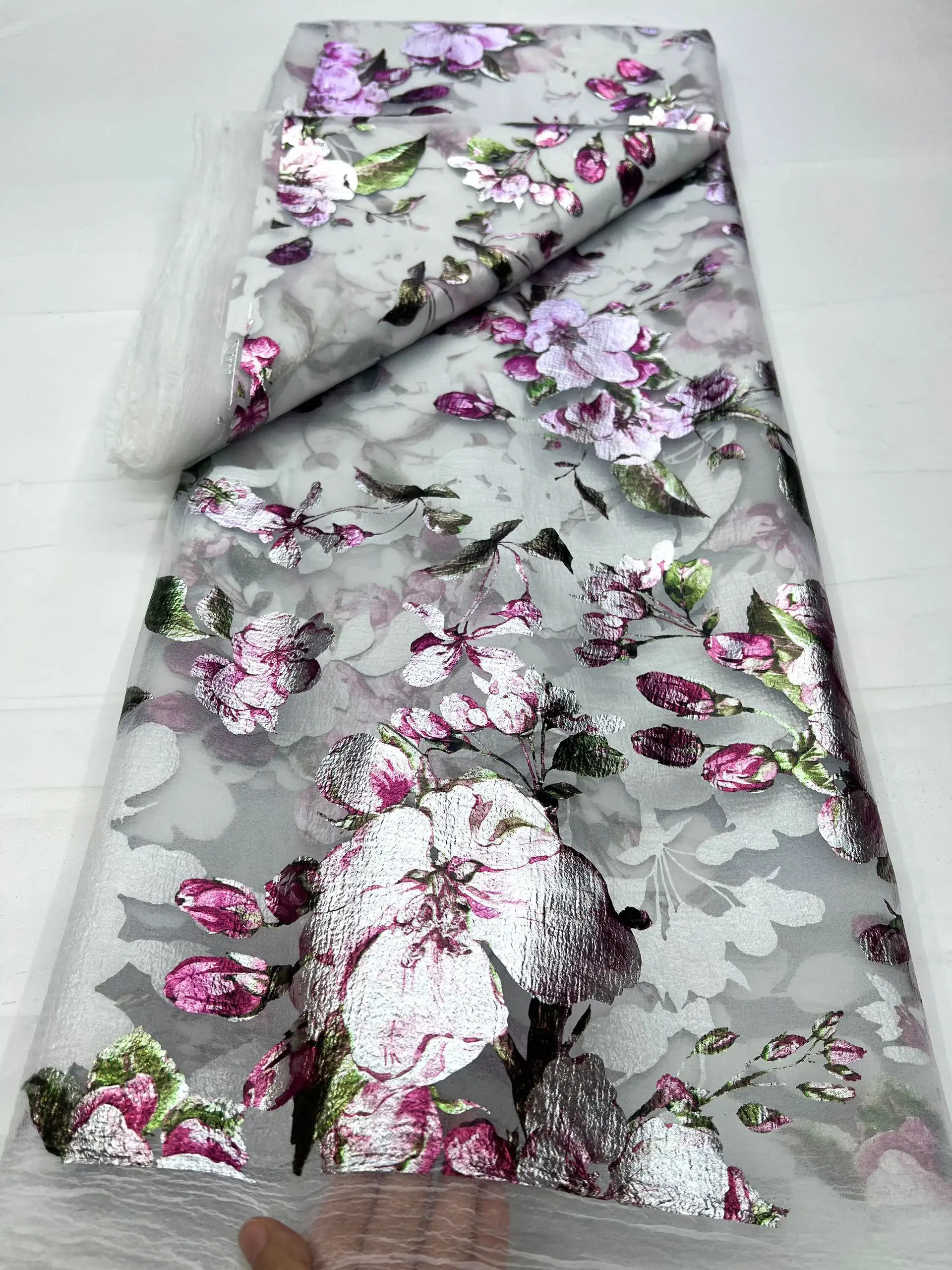 New Arrival Beauty Colorful Brocade Jacquard African Lace Fabric 2026 Damask Organza French Lace Fabric For Party Dress KHD26113
