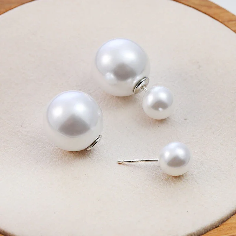 LATS Pearl Stud Earrings for Women Korea Trendy Accessories Personality Large and Small Front and Back Earring Fashion Jewelry