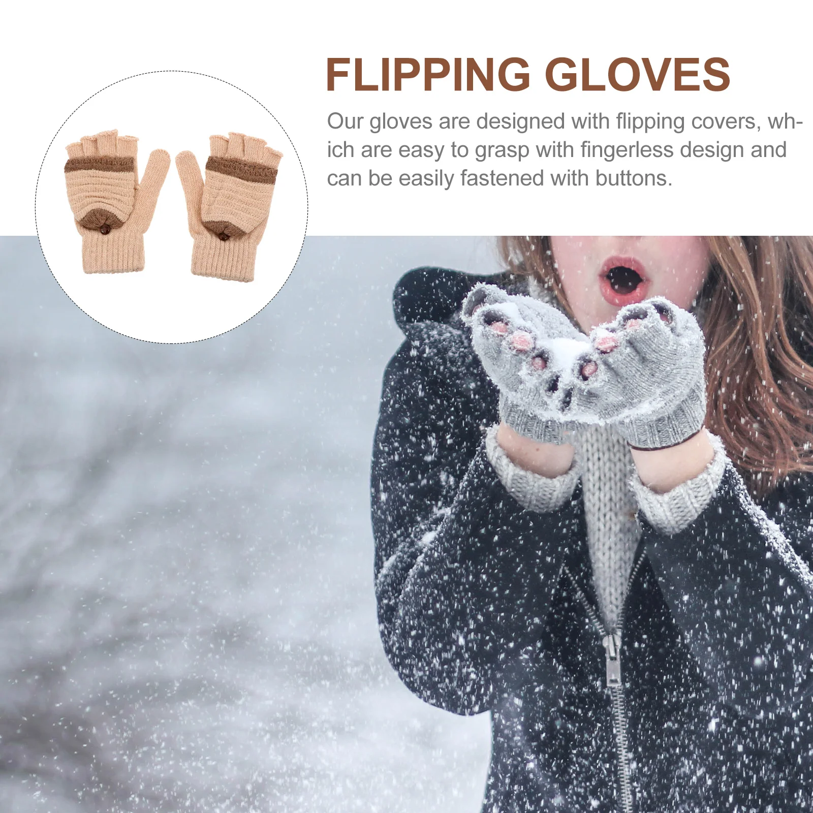 

1Pair Women Convertible Winter Knitted Gloves Half Finger Mittens Clamshell Warm Thermal Hands Warmer Convertible Mittens