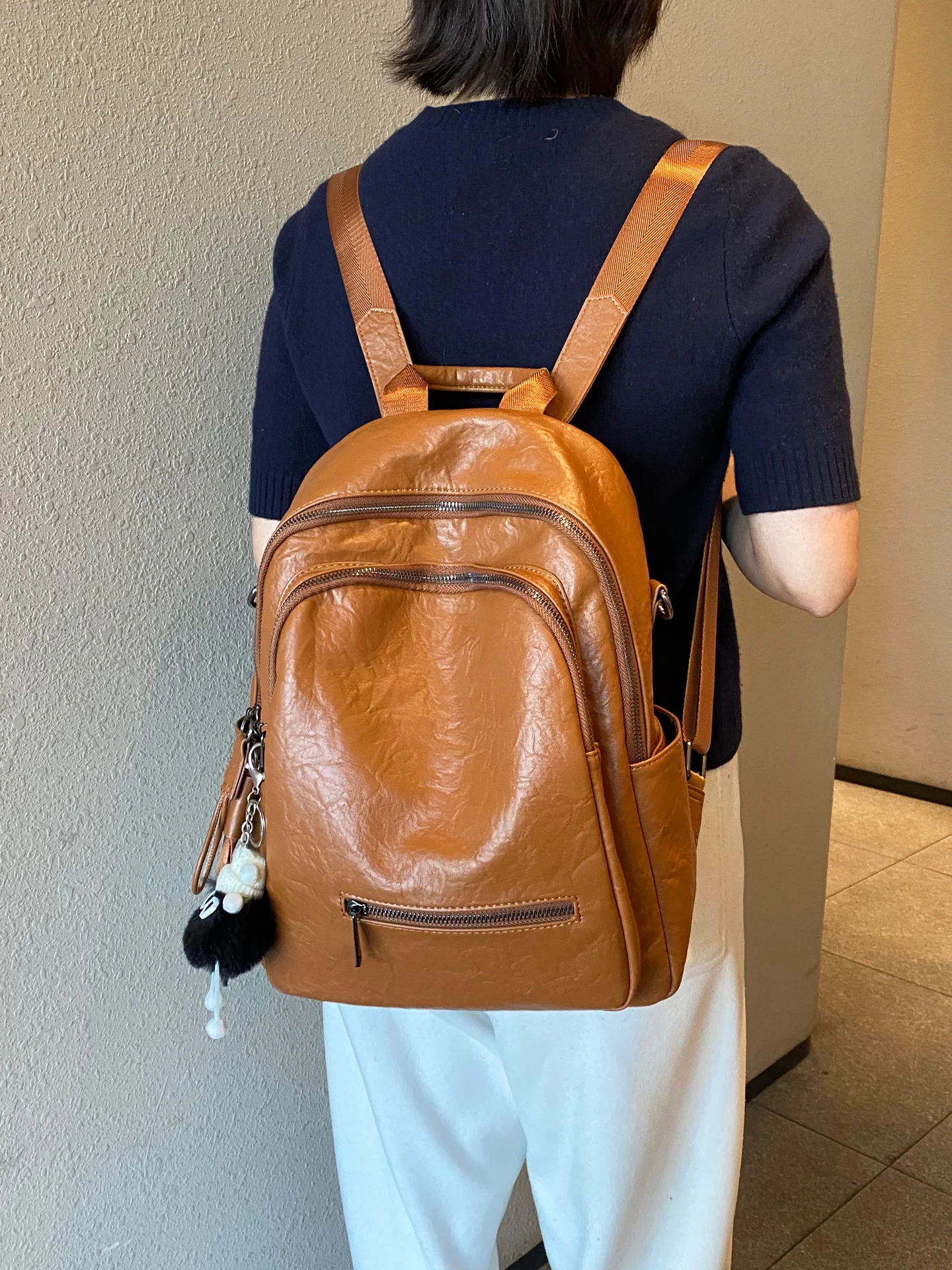 

Durable Soft Leather Bapa Trendy Retro Folded Design Dual-oulder Bag for Students Women Casual Windproof Nylon