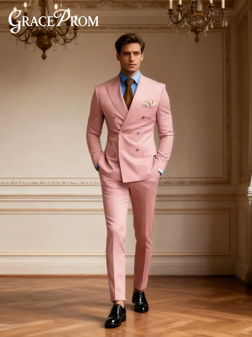 Squisito set completo da uomo doppiopetto per matrimonio Set completo da uomo classico slim fit da lavoro 2 pezzi con pantaloni giacca