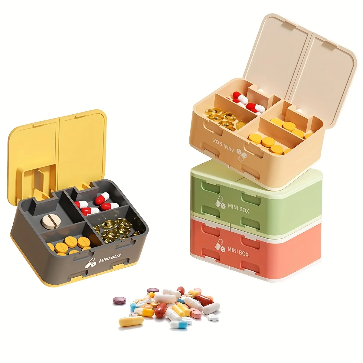 

Double-layer Mini Pill Box Portable 7-compartment Travel Drug Holder with Cutter for Vitamins Tablets Small Pocket Medicine Case