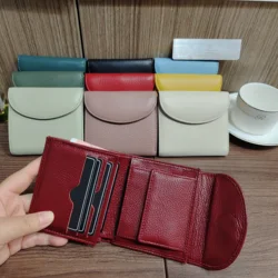 Womens Purses Fashion Flap Over Folded Short Wallet Soft Genuine Cow Leather ID Card Holders Money Coin Purse Gift for Ladies