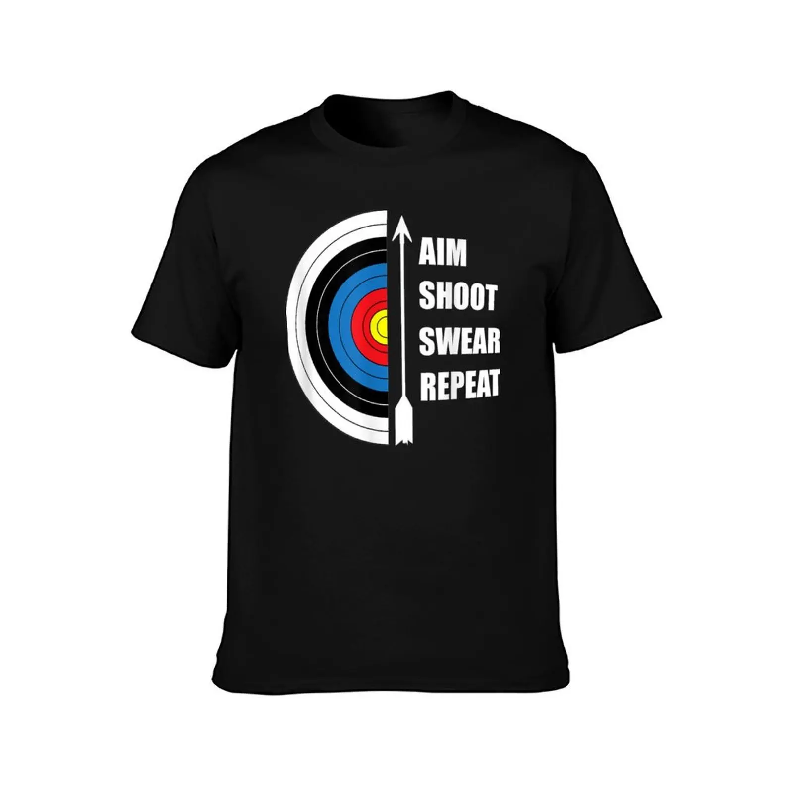Archery Aim Shoot Swear Repeat Target Arrow Funny T-Shirt Summer Casual Cotton Tee Oversized Streetwear Tops Unisex Men Women