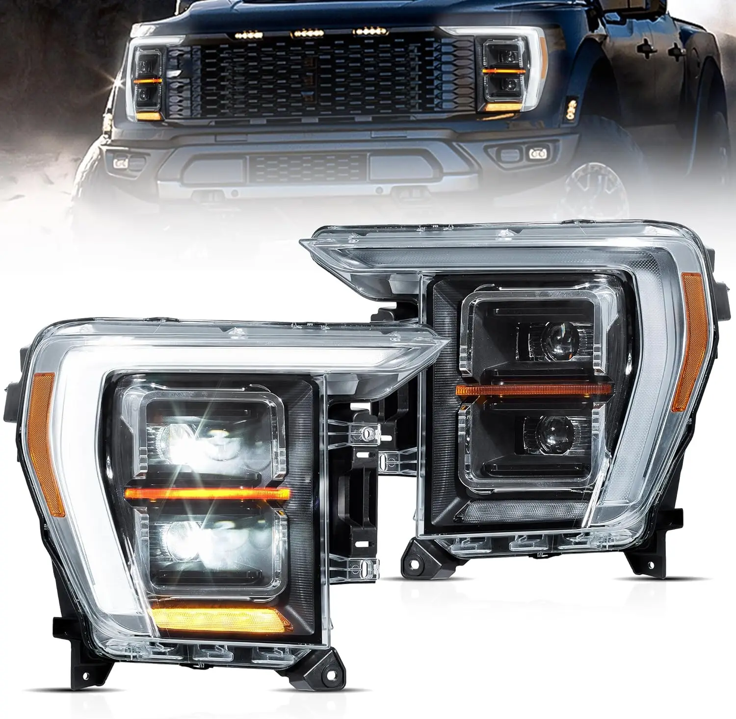 Projector Headlights Compatible with Ford F150 XL, XLT, Lariat, Tremor, King Ranch, Platinum, Limited 2021-2023, (Not Fit