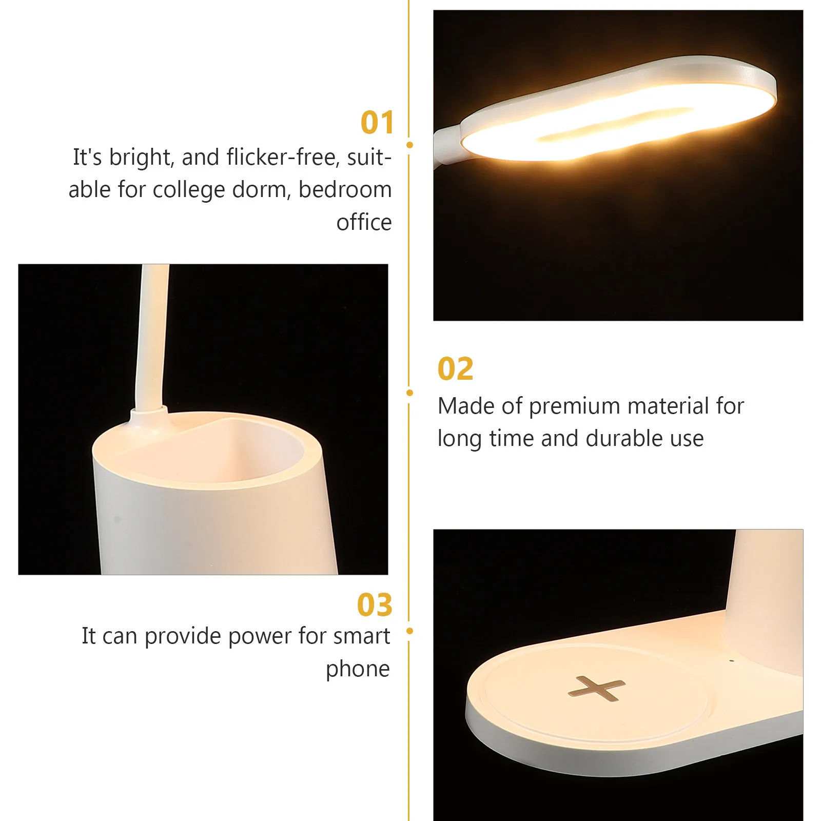 

LED Desk Lamp 3-Level Dimmable Pen Holder Light Rechargeable Eye-Caring Portable for Dorm Bedroom Office Reading