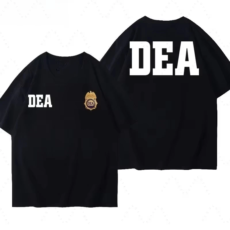 2026 Simple Bold Capital Letter Badge Tactical Print T-shirt for Men Women Crew Neck Loose Casual Oversized Short Sleeve Tops