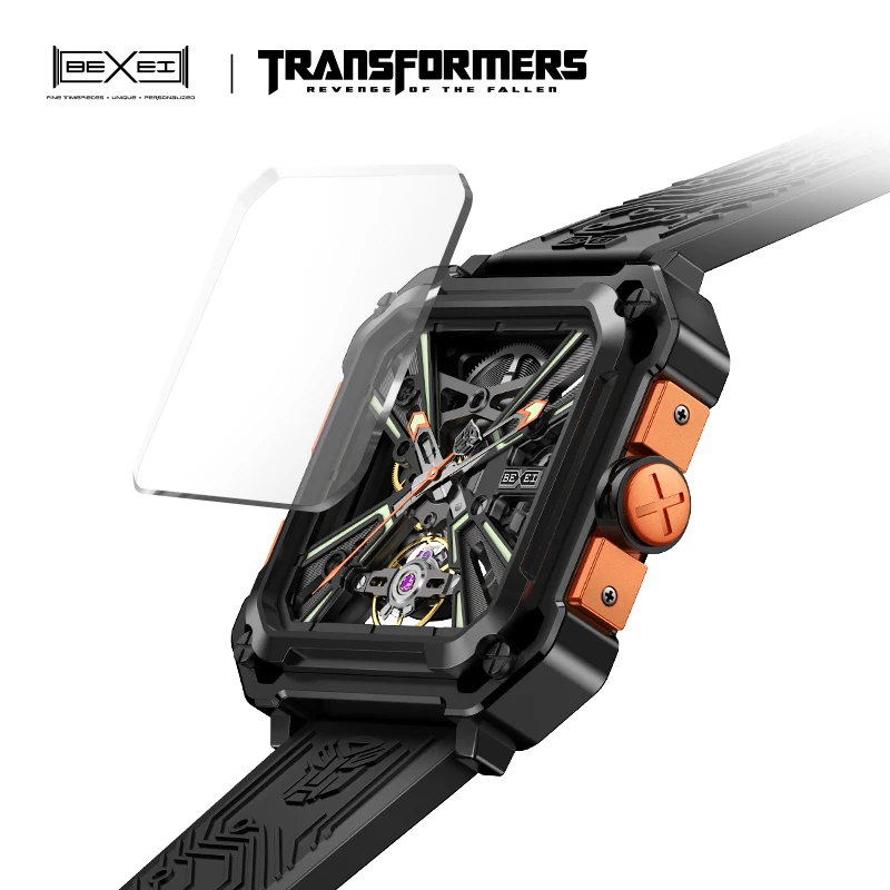 BEXEI Mechanical Transformers  Mudflap Marvel fans  72H Power skeleton Sapphire  Wrist Watches Carved Case Skeleton 9102