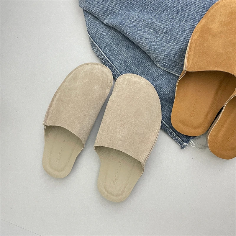 Solid Soft Leather Women Slides Outside Wearing 2023 Summer Mules Zapatos Mujer Ladies Shoes Korean Women\'s Slippers EU35-39