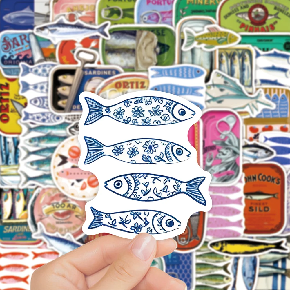 10/30/50pcs Cartoon Retro Sardine Canned Food Stickers Vintage Art Illustration Decals Luggage Laptop Phone Guitar Sticker Gift