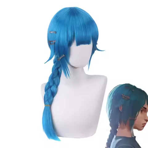 Game LOL Arcane Jinx Wig Cosplay Costume Blue Long Braid Heat Resistant Synthetic Hair Jinx Juvenile Women Wigs