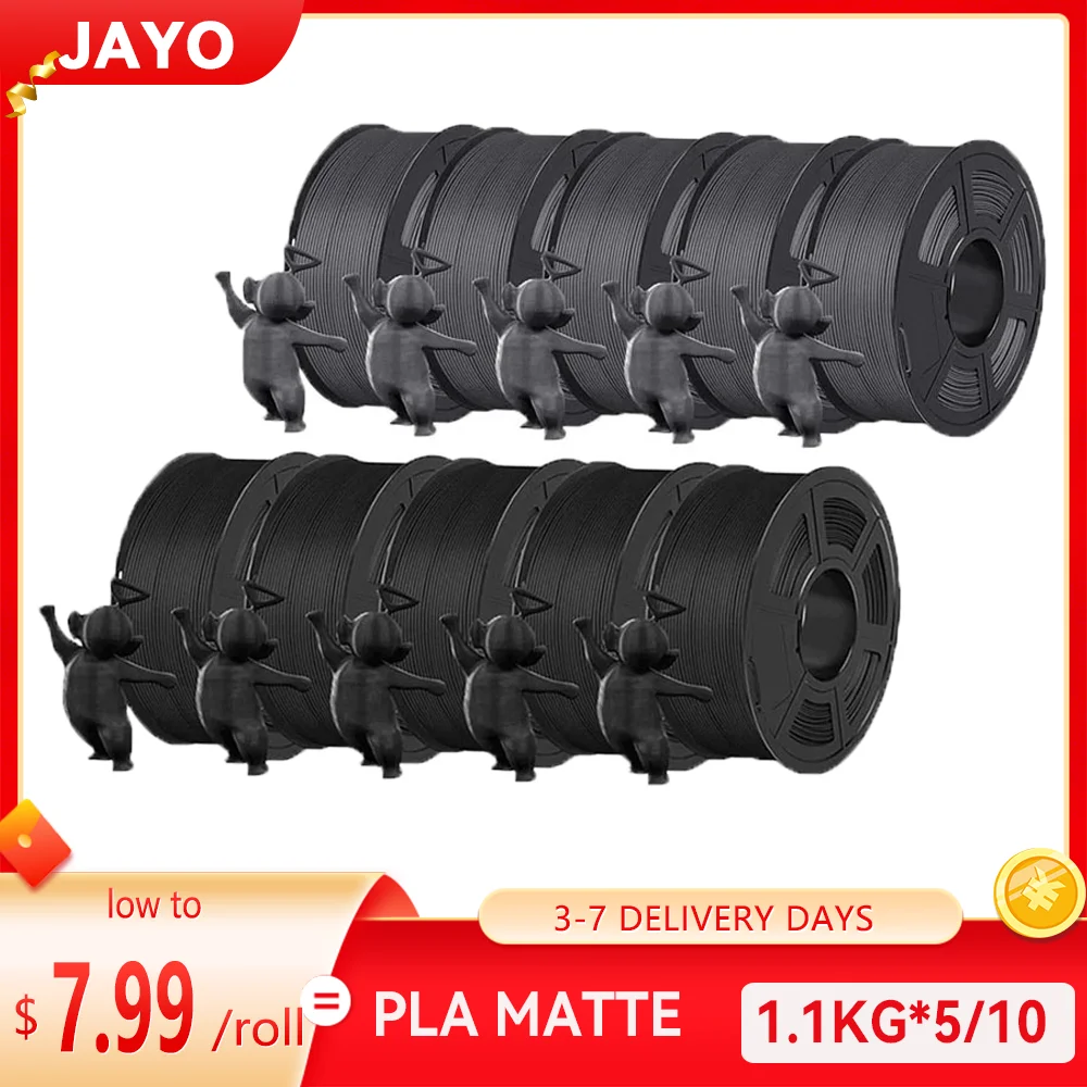 

JAYO 5/10 Rolls 3D PLA Matte Printer Filament 1.75mm Neatly Wound PLA Filament with Matte Finish Print with 99% FDM 3D Printer