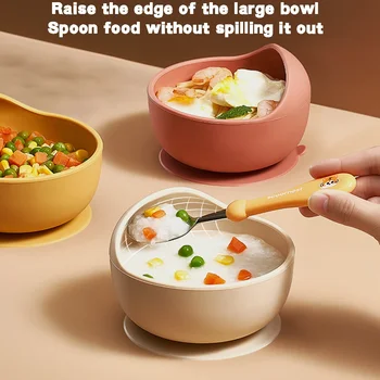 Filles à ventouse en silicone pour enfants, bol complémentaire pour bébé, ustensiles d'alimentation pour nourrissons, entraînement non ald, apprendre à manger