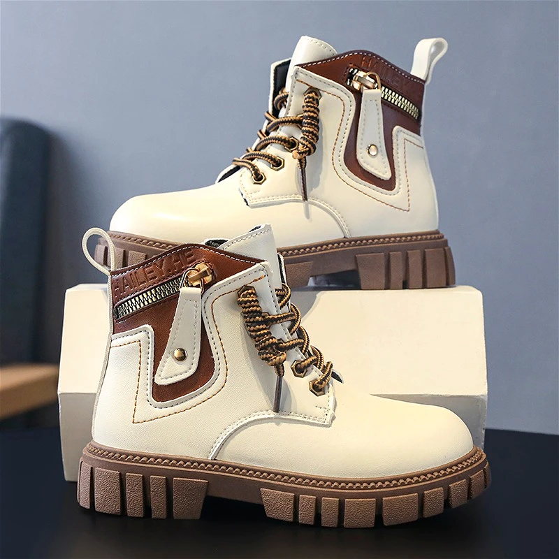 

Autumn Kids Short Boots Thin Fleece Lining PU Upper Childrens Boy Snow Shoes Anti-Slip Rubber Sole Warm Lightweight Girls Boots