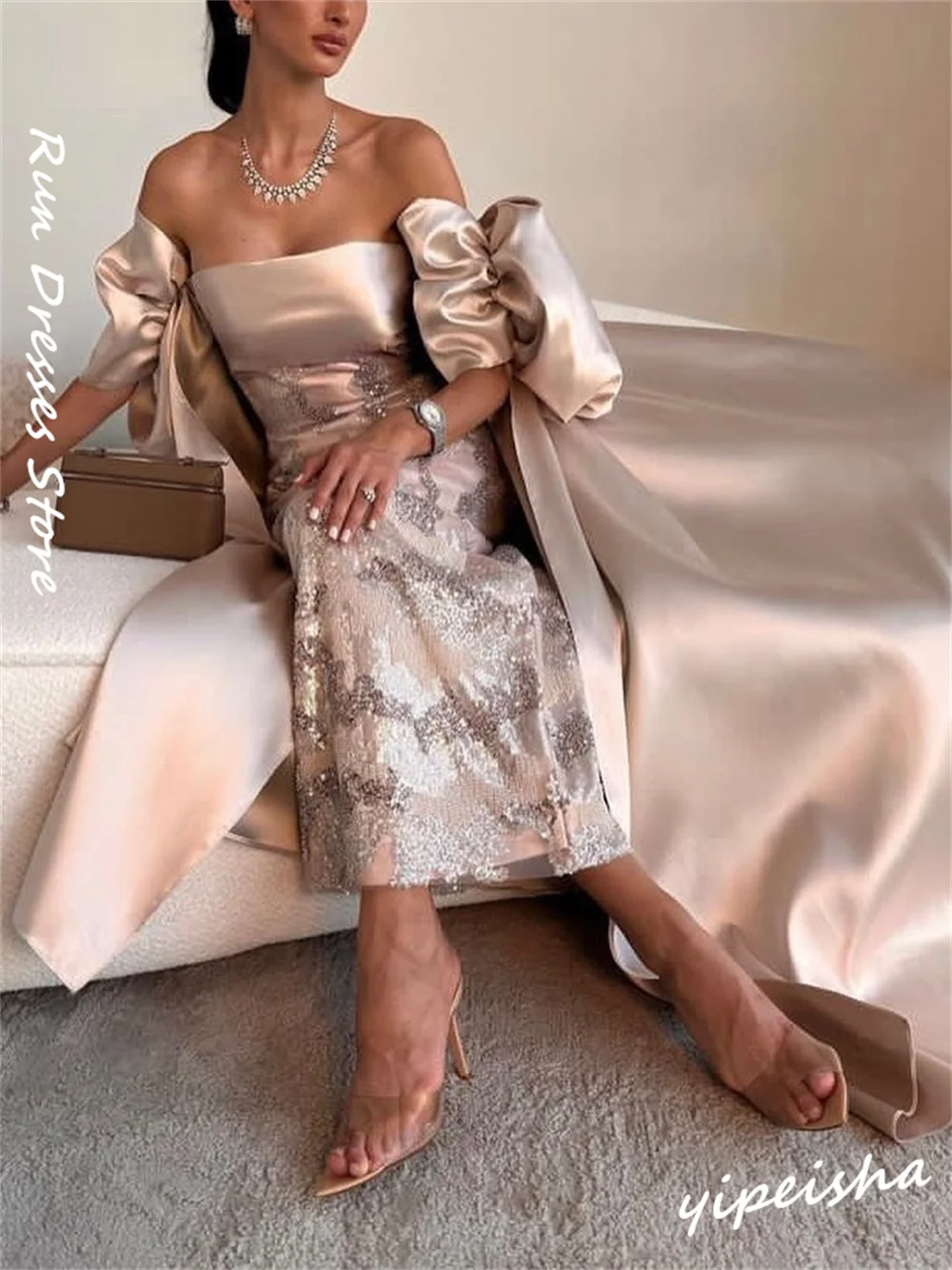 Personalizado elegante fora do ombro bainha até o chão vestidos de noite miçangas vestido de ocasião formal para mujer elega