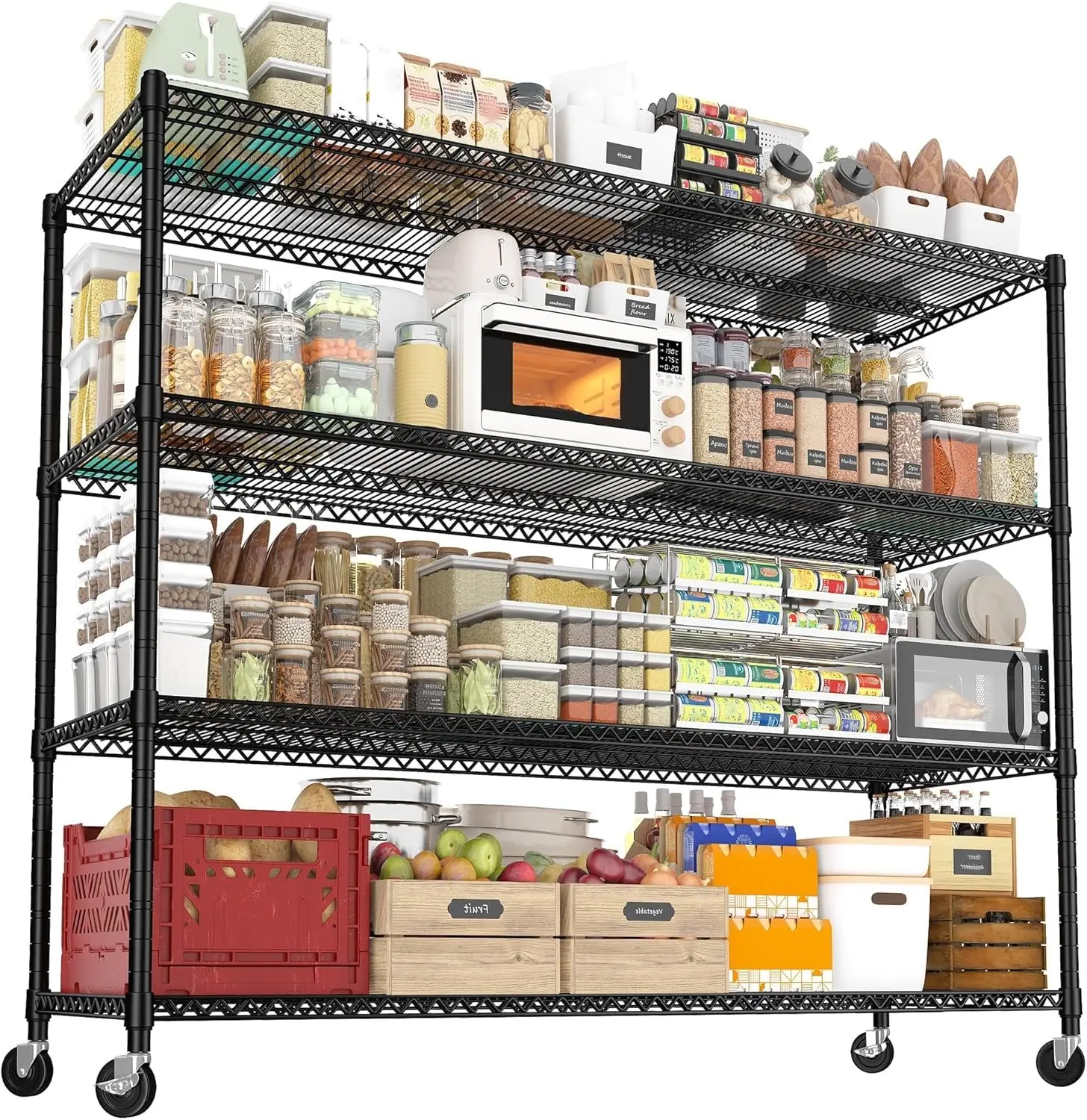 

REIBII 60''W Storage Shelves 2399LBS Wire Shelving with Wheels Garage Shelving Heavy Duty Metal Shelves for Storage Rack Adjusta