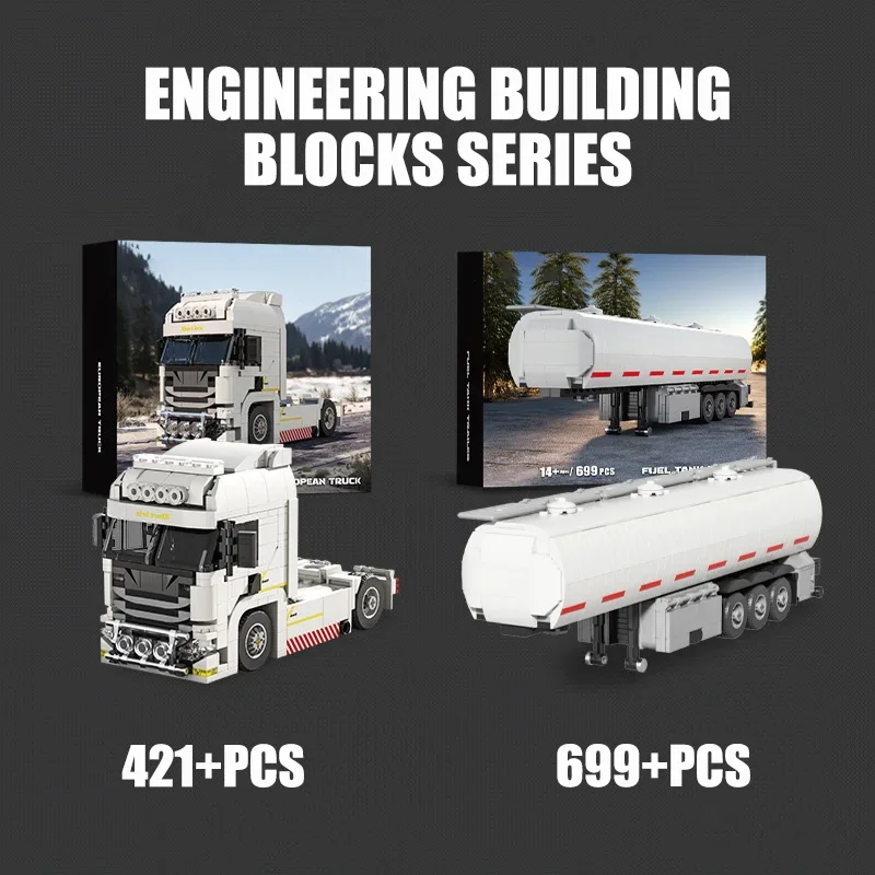 Técnico moc europeu caminhão tanque de combustível reboque blocos de construção conjunto diy cidade engenharia caminhão modelo kit brinquedos para crianças presentes