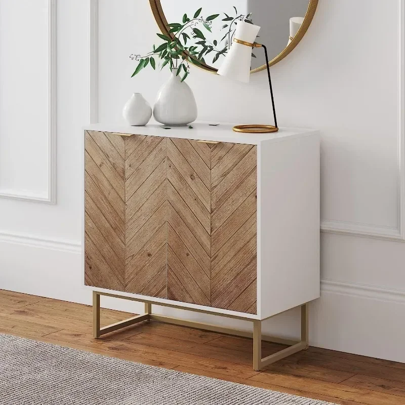 Accent Cabinet with Doors in a Rustic Fir Wood Finish Powder-coated Metal Base for Hallway, Entryway or Living Room