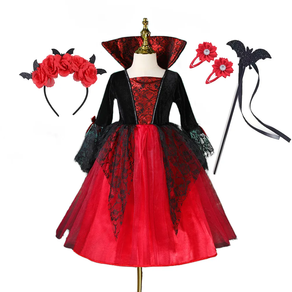 

3-12Yrs Girls Vintage Gothic Vampire Halloween Apparel Tulle Child Corpse Ghost Cosplay Costume For Purim Carnival Party Dress