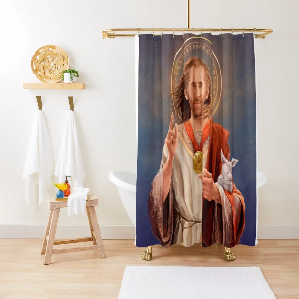 Nicolas Cage Saint Nicolas of Cage - Nic Cage Original Religious Painting Shower Curtain For Bathroom Curtain