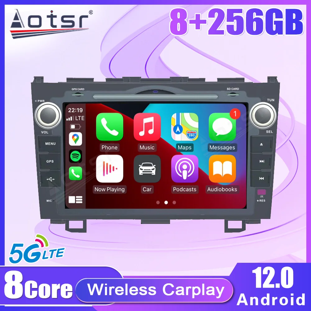 8+256GB 5G LTE Car Radio For Honda CRV 2006-2011 Multimedia Video Player 8 Core Android12 Wireless Carplay Stereo Navigation GPS