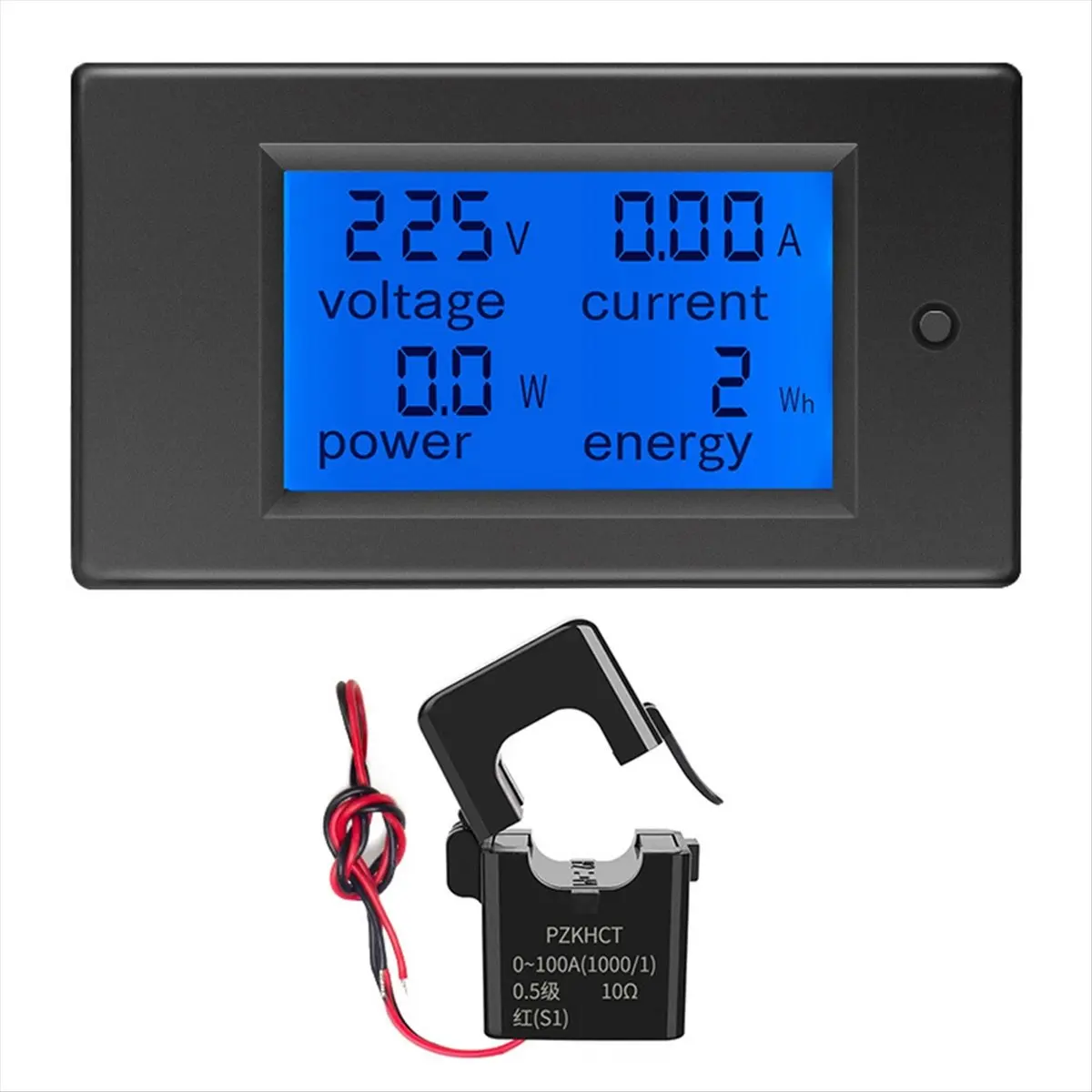 ABNH Digital Power Meter 32A 100A 22000W AC Voltage Current Watt KWh Monitor LCD Display Overload Alarm with Split CT