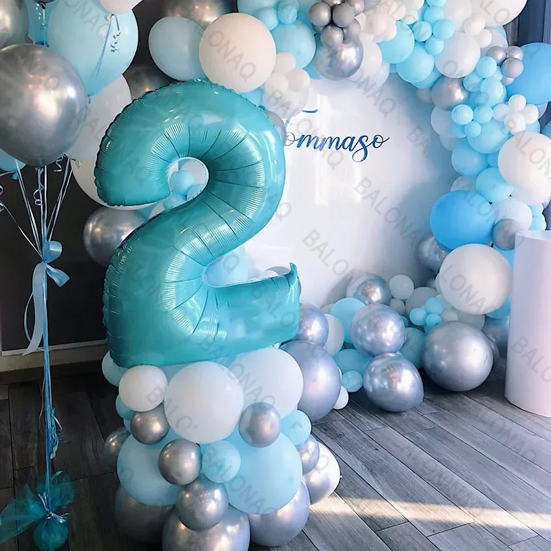 

123pcs Baby Blue White Silver Latex Balloon For Boy Birthday Baby Shower Wedding Balloons Party Decorations Gender Globos