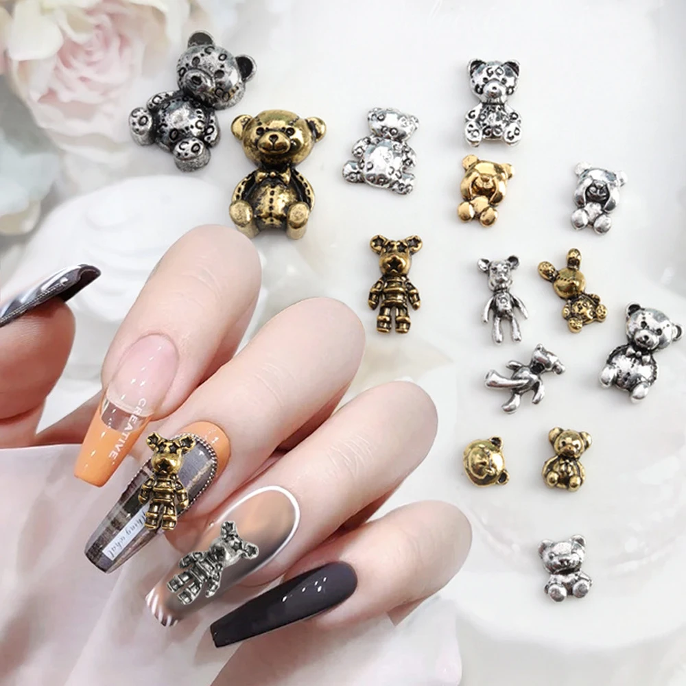 

20Pcs Alloy Bear Nail Art Charm 3D Luxurious Gold Silver Lovely Chubby Bear Nail Ornament DIY Exquisite Nail Accessories