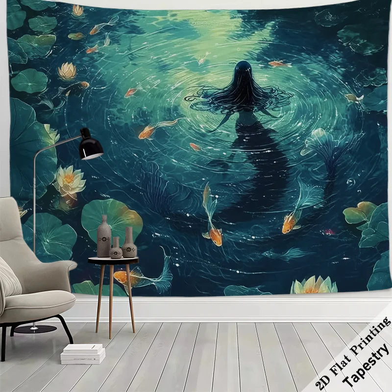 Elegant Mermaid Underwater Sea Fantasy Boho Tapestry Wall Decor Room Art Large Size 180x280cm Mystical Ocean Decor Gift