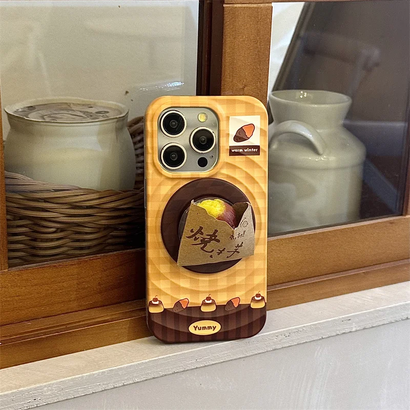 패션 귀여운 체크무늬 자석 휴대폰 케이스 아이폰 17 16 프로 15 14 프로 맥스 커버 스탠드 포함 마그세이프 케이스 만화 캐릭터 케이스