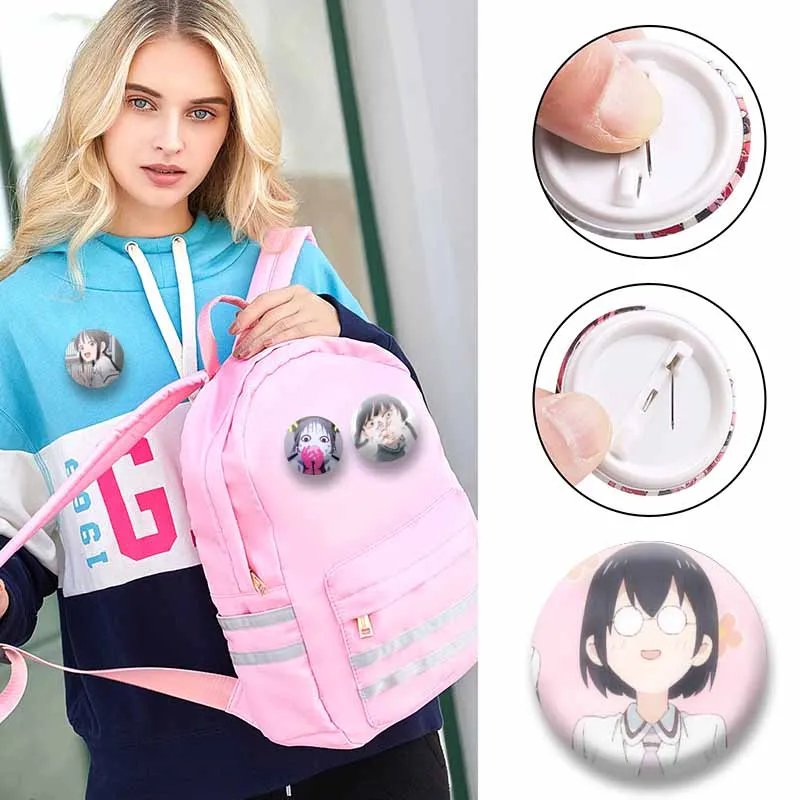 Creative Cartoon Character Brooch Asobi Asobase Anime Button Pins Manga Kasumi Nomura Badge Jewelry Backpack Shoes Accessories