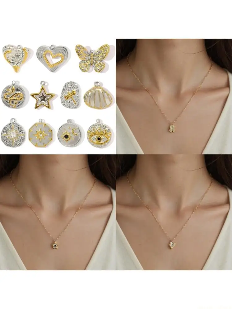 31BF Modern Double Color Moon Star Butterfly Bees Charm Lightweight Stainless Steel Jewelry