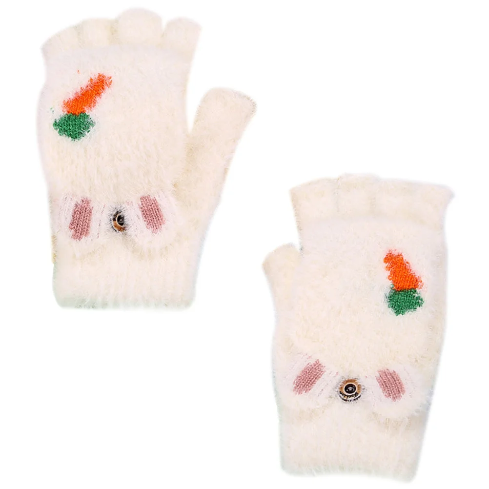

1Pair Kids Cartoon Gloves Warm Keeping Thickened Half Finger Fingerless Cover Gloves for Winter Thermal Insulation