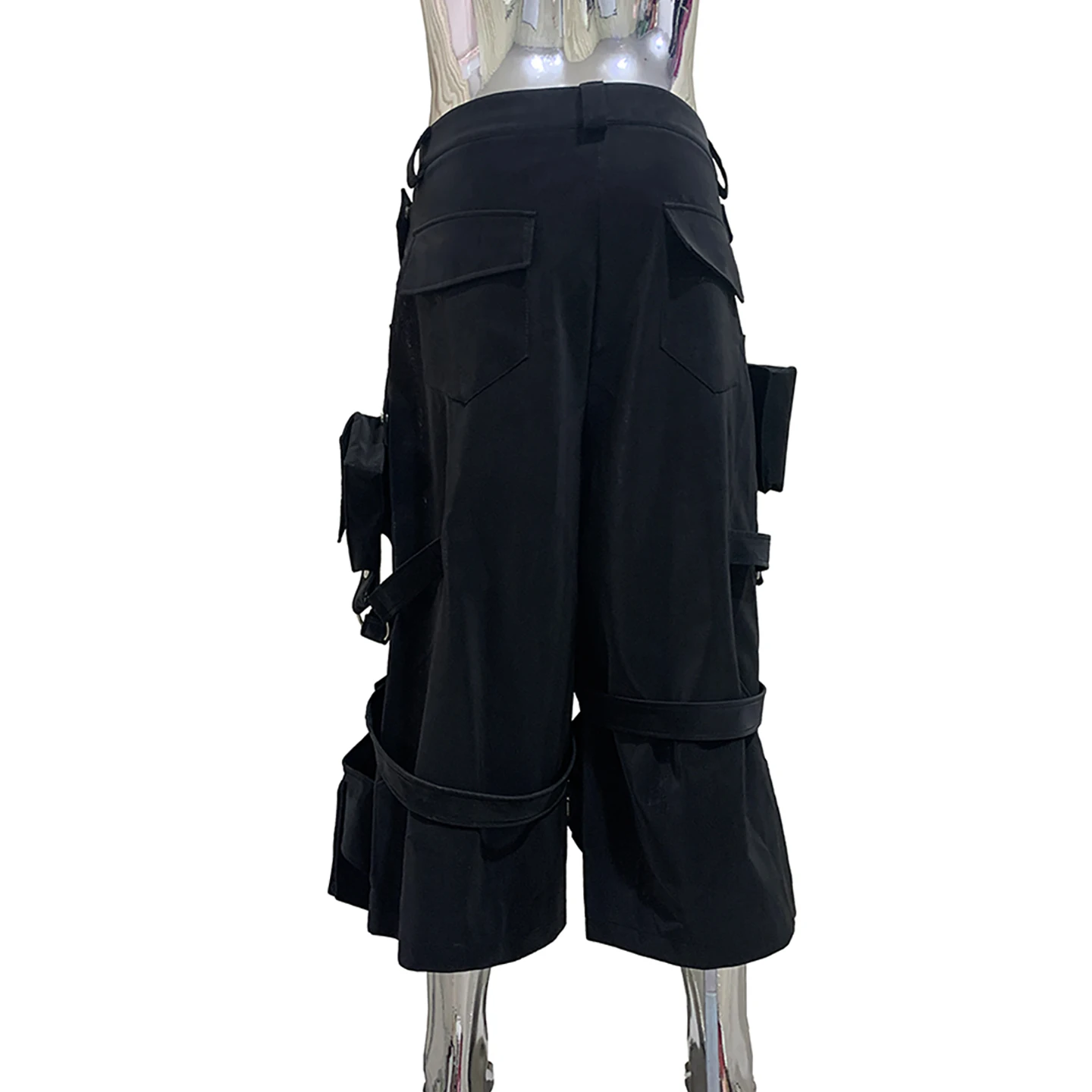 Nerazzurri Heavy Duty Deconstructed Men's Spring Summer Loose PU Leather Pants with Multiple 3D Pockets Workwear Trousers