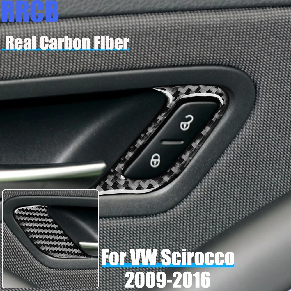 

Real Carbon Fiber Car Accessories Door Lock Button Frame Decorative Trim Soft Cover Sticker For VW Scirocco MK3 2009-2016