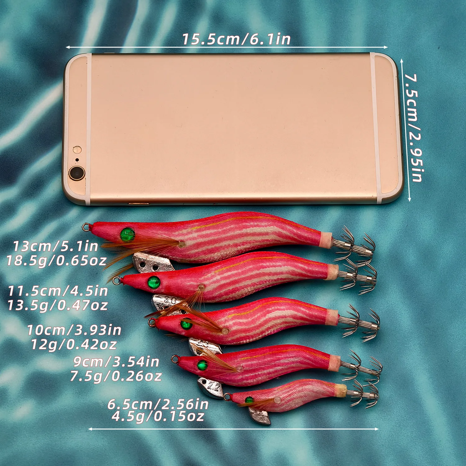 ANFS 5 قطع من طُعم صيد الحبار، طُعم الروبيان الاصطناعي للصيد الليلي، طُعم صيد السمك لصيد الأسماك في المياه المالحة #6