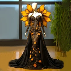 Vestidos largos de noche con cuentas y flores en 3D para mujer, Vestido de satén con escote Corazón, longitud hasta el suelo, sirena, fiesta de graduación, Gala, eventos especiales, 2024