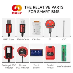 Daly Smart BMS Lifepo4 Li-ion Accessories 3s-24s 30A-500A 4s 8s 16s Touch Control Screen LCD Display And BT CAN BUS Light Board