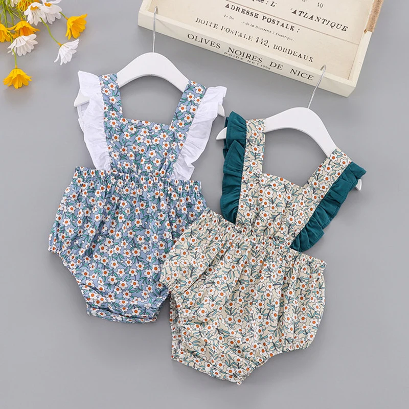 

Summer newborn baby girls clothes floral frills jumpsuit costume for baby girls clothing thin cool set oufits wear rompers