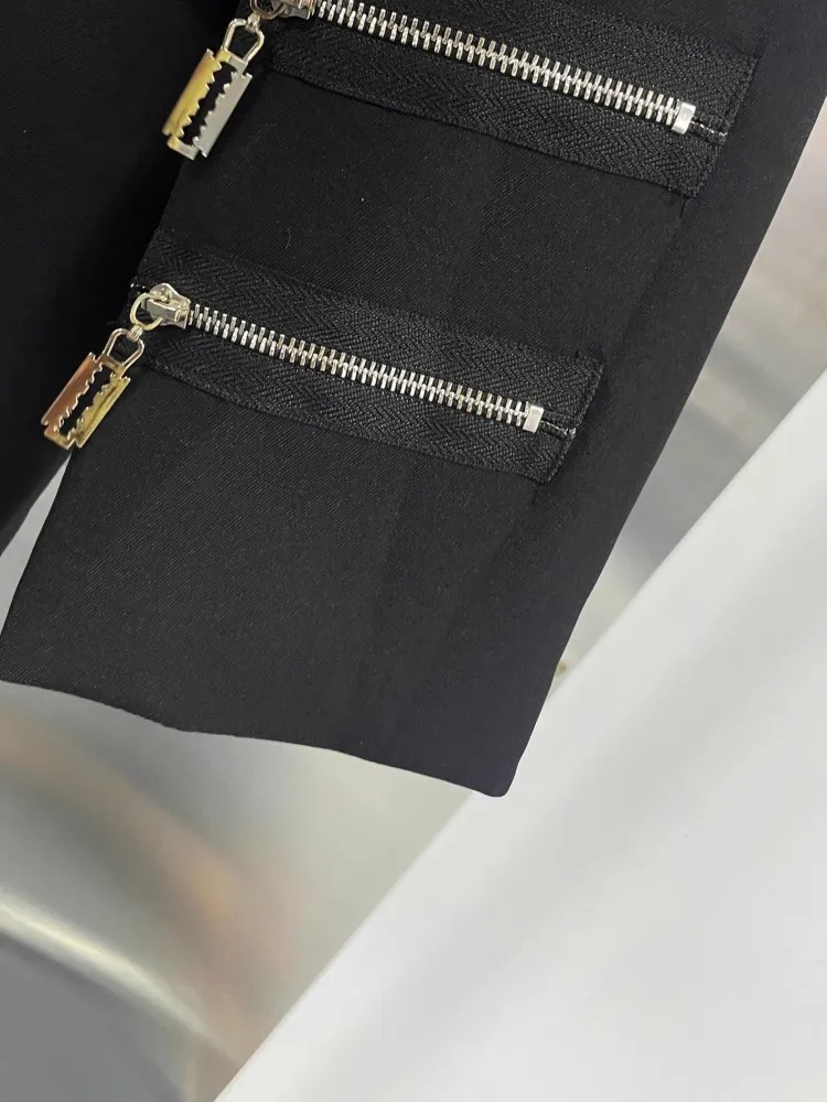 Modeketen Pin Ontwerp Vrouwen Blazers Zwart Jasje Loose Fit Klassieke Schouder Gewatteerde Jas Revers Herfst Banket Bovenkleding