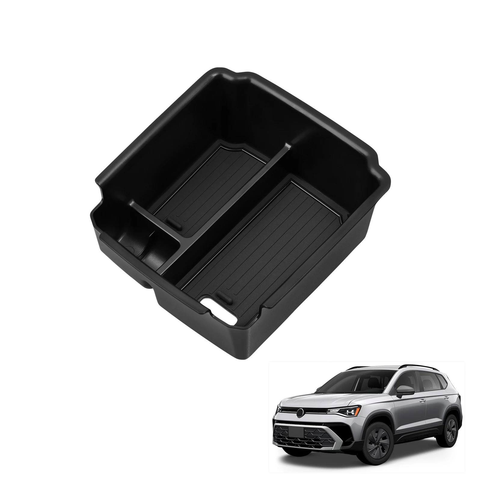 Para Volkswagen VW Taos 2022-2025 Caja de almacenamiento de apoyabrazos central para automóvil Bandeja organizadora de alfombrilla antideslizante Accesorios interiores de coche Negro