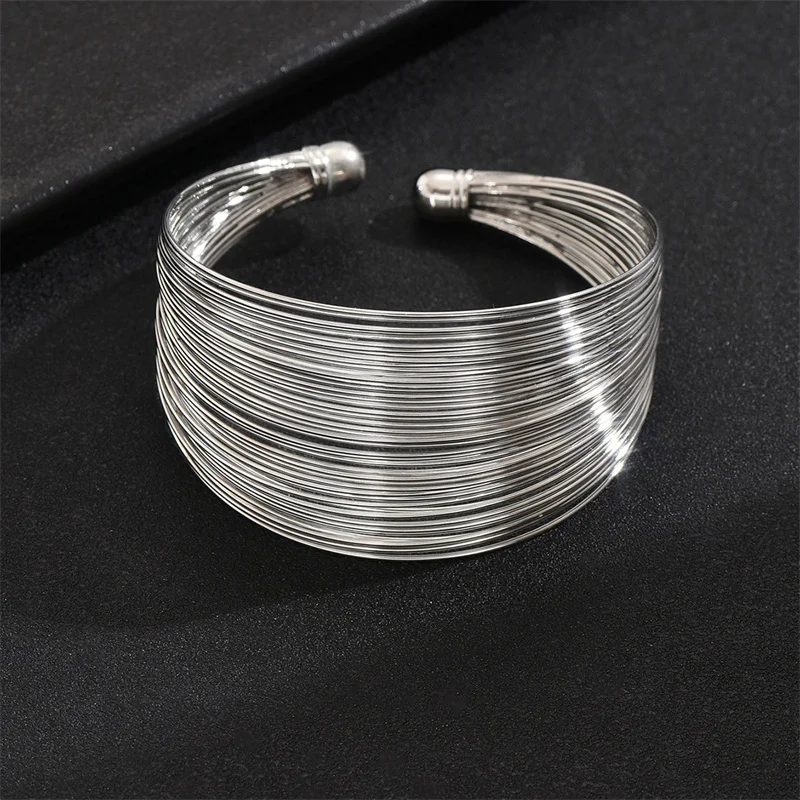 Vintage Gold Farbe Multi-Schicht Öffnung Breite Manschette Armband für Frauen Übertriebene Metall Linien Handgelenk Armband Party Schmuck Geschenk – Detail 10