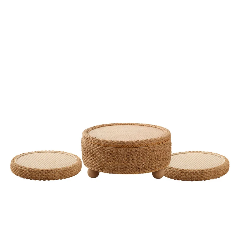 k*-Vine Woven Coffee Table,Modern Furniture,Tatami Tea Table,Living Room Sofa Side Table,Creative Tea Platform,Round Storage