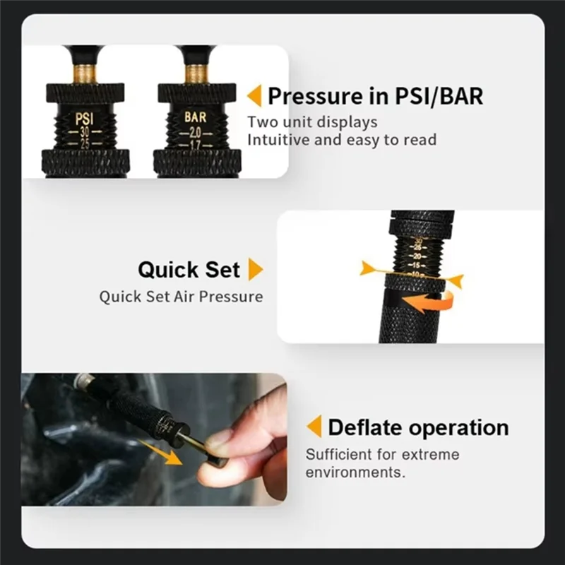 A17R-4Pcs Automatic Tire Deflators Set Of 4, Adjustable Pressure Suitable For Offroad Vehicles Motorcycle Valves Caps