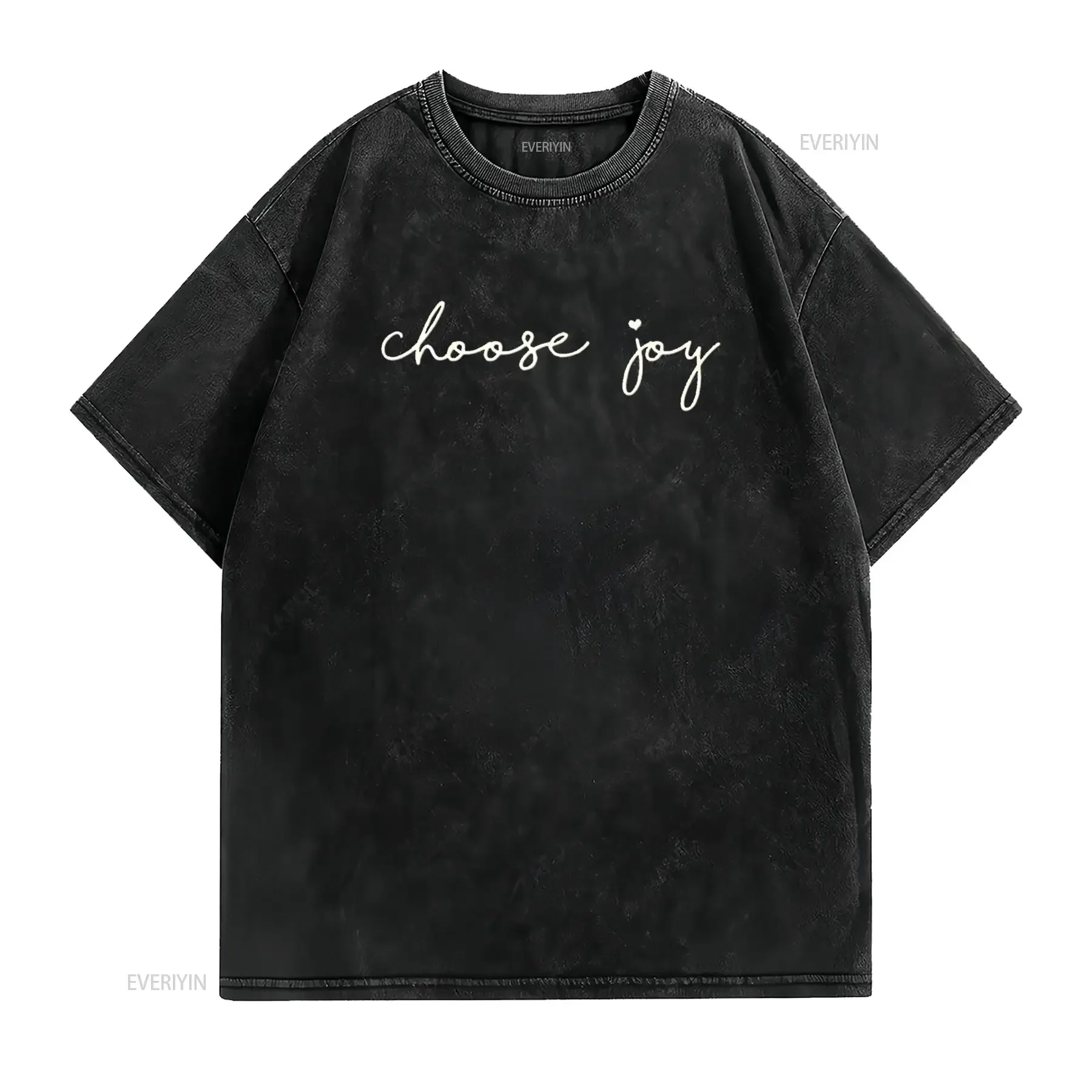 Womens Choose Joy Uplifting Motivational Choosing T Shirt Black 2XL vintage Washed Top For Everyday Wear streetwear Versatile