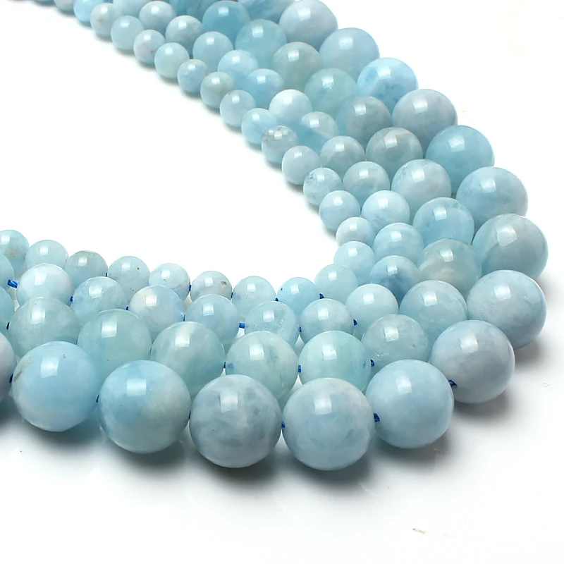 

6/8/10/12mm AA Natural Stone Blue Aquamarines Quartzs Round Loose Spacer Beads for Jewelry Making DIY Gift Bracelet Necklace