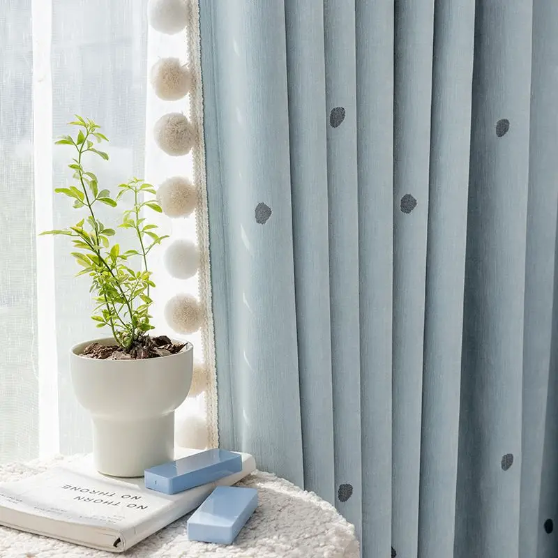 ستائر قماشية كريمية لغرفة نوم الأطفال ونافذة كبيرة وغرفة الفتيات ستائر شانيل لطيفة